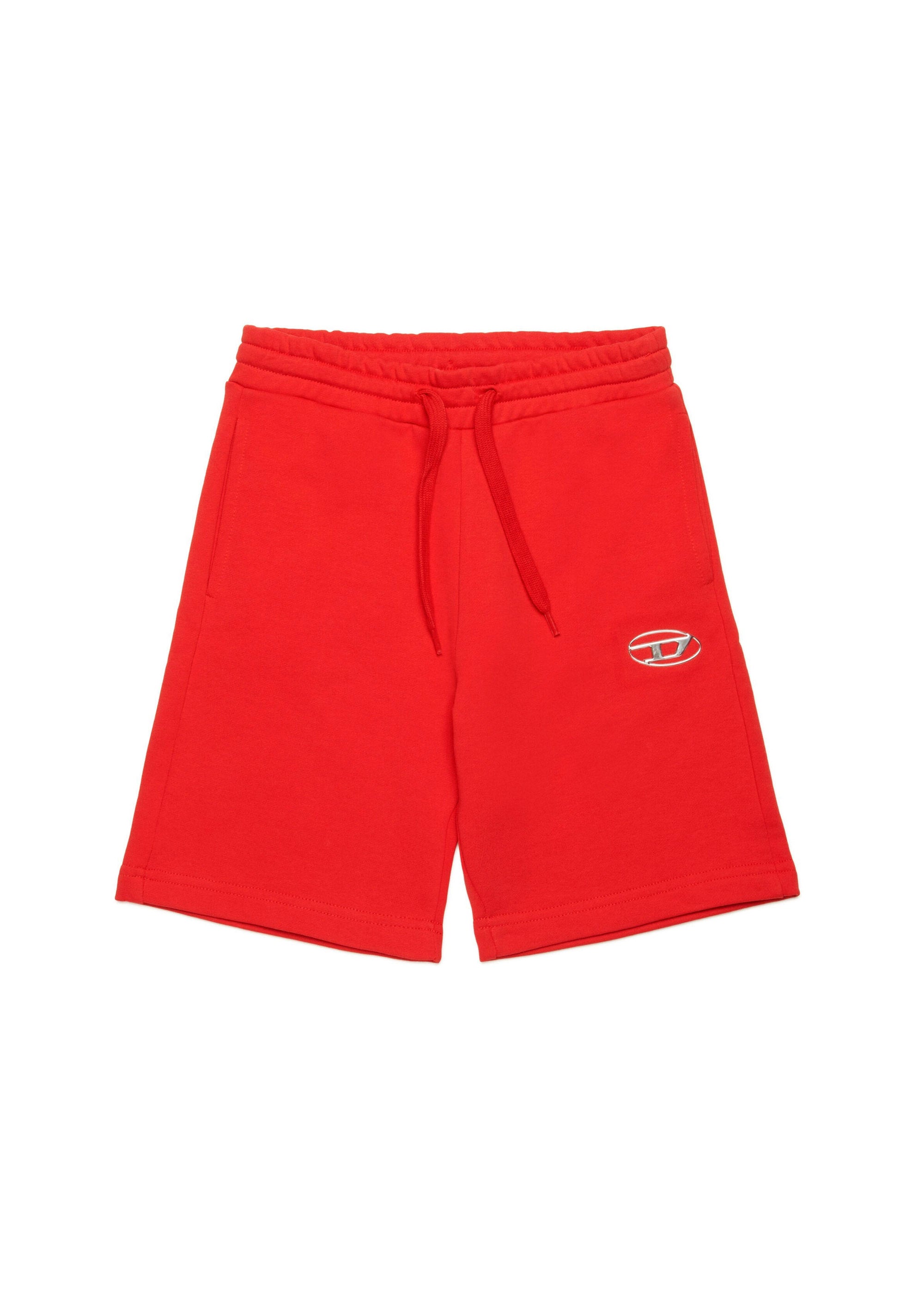 Diesel Kids Short in Felpa Rosso con Logo Oval D Metallico per Bambini