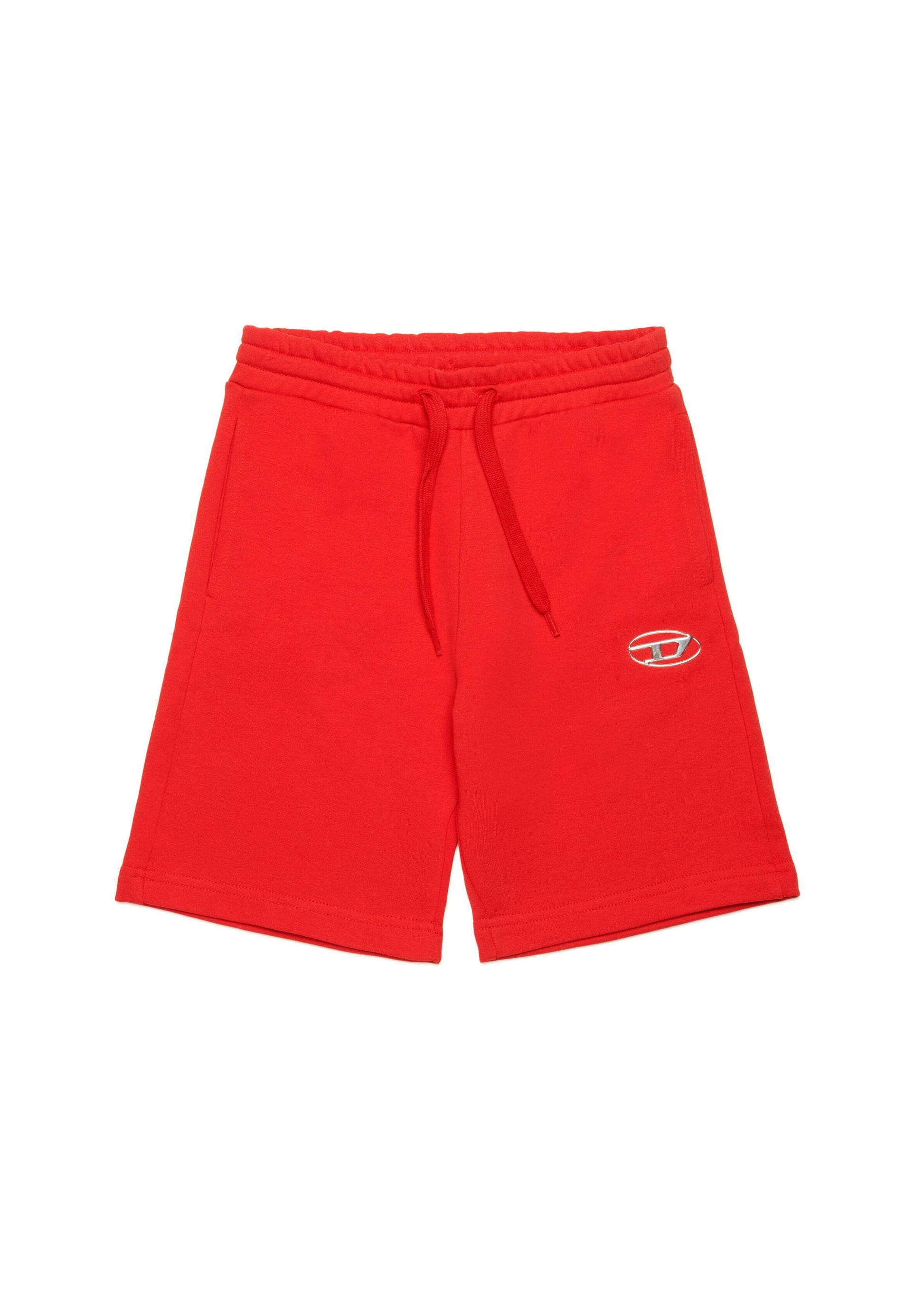 Diesel Kids Short in Felpa Rosso con Logo Oval D Metallico per Bambini