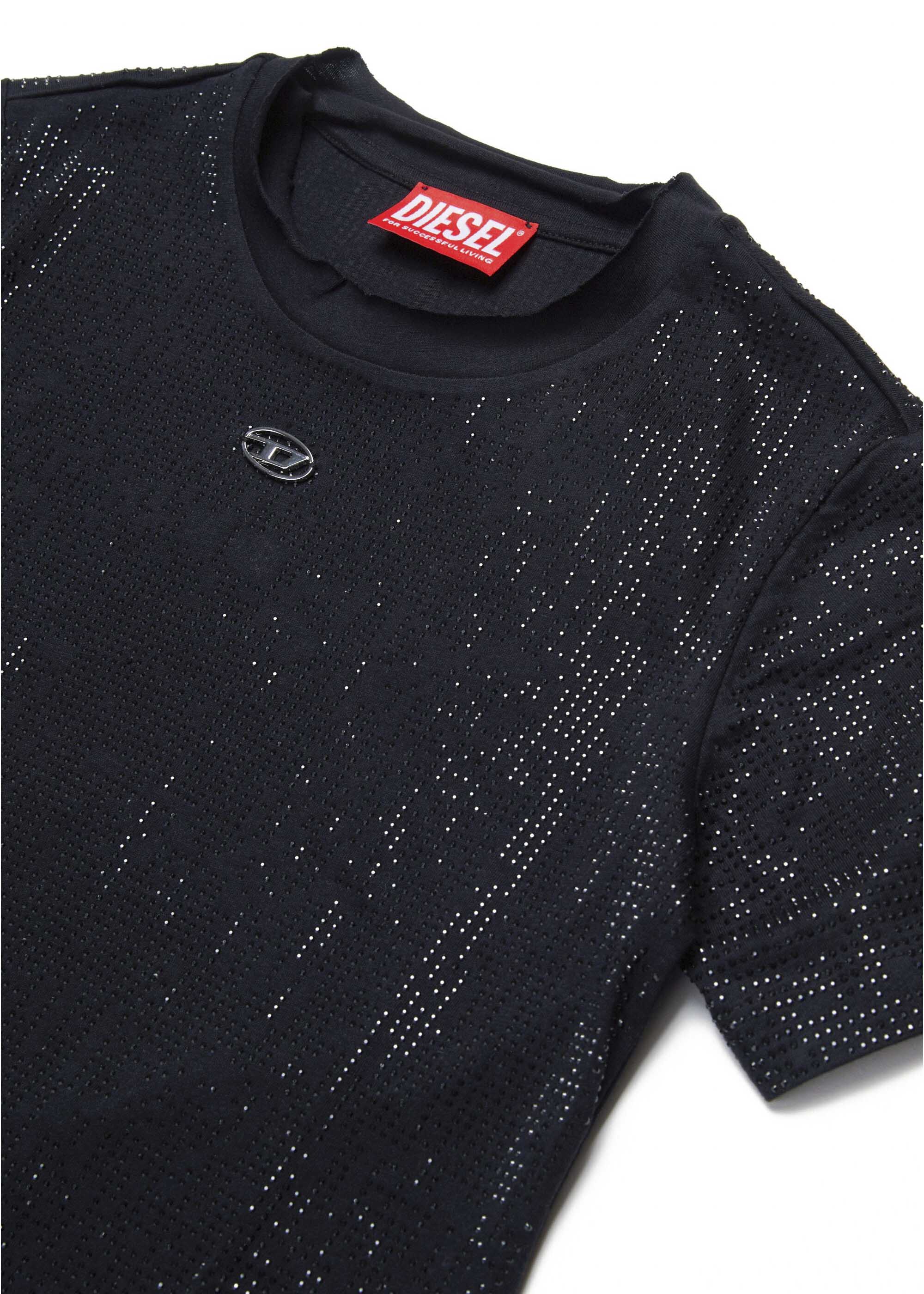 Diesel Kids T-shirt Nera con Applicazione Strass per Bambine (dettaglio)