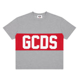 Gcds Kids T-Shirt Grigio con Banda Logata Rossa Unisex