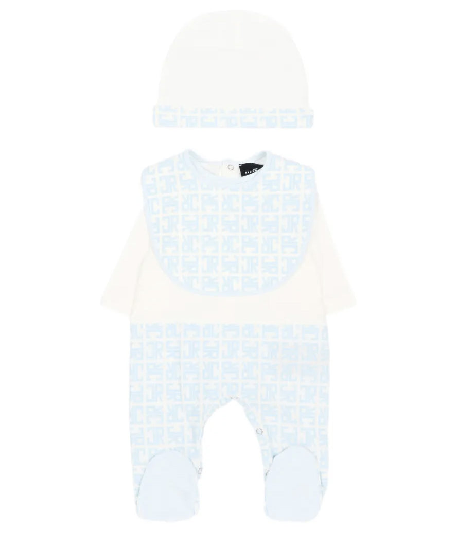 John Richmond Kit Tutina con Cappellino e Bavetta Cielo per Neonati