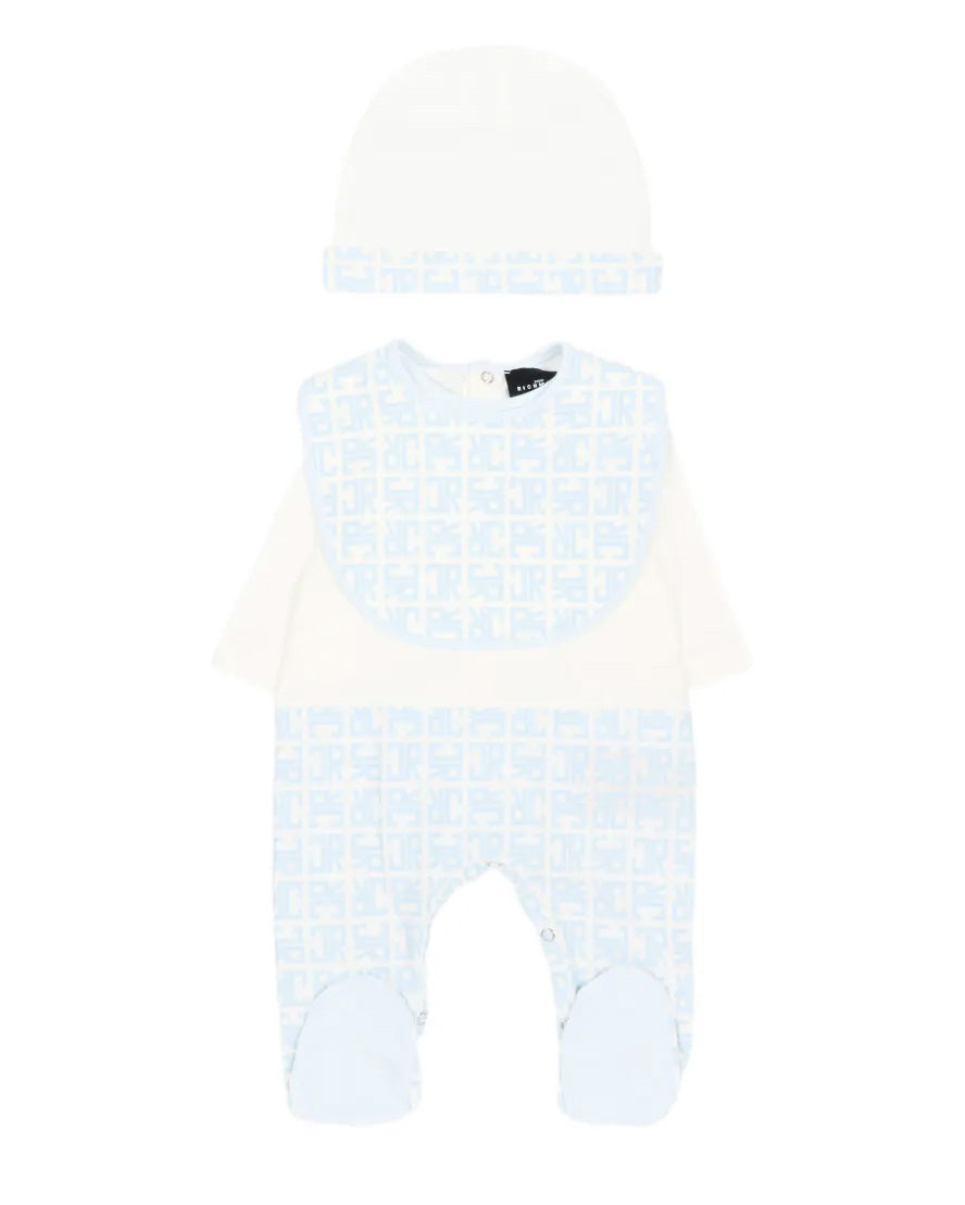 John Richmond Kit Tutina con Cappellino e Bavetta Cielo per Neonati