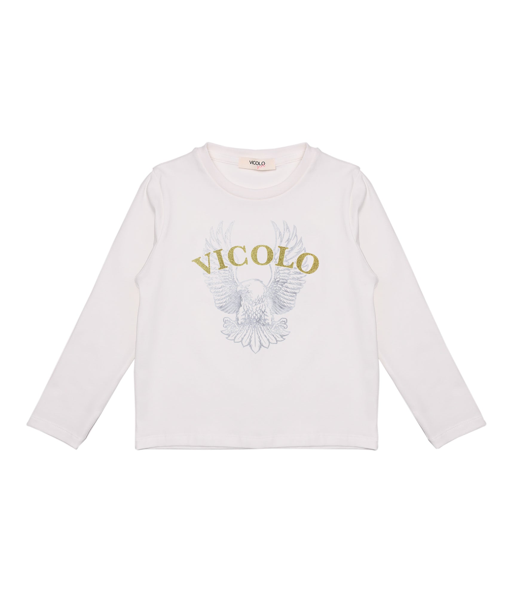 Vicolo Kids T-shirt Panna Lunghe Maniche con Stampa Eagle per Bambine