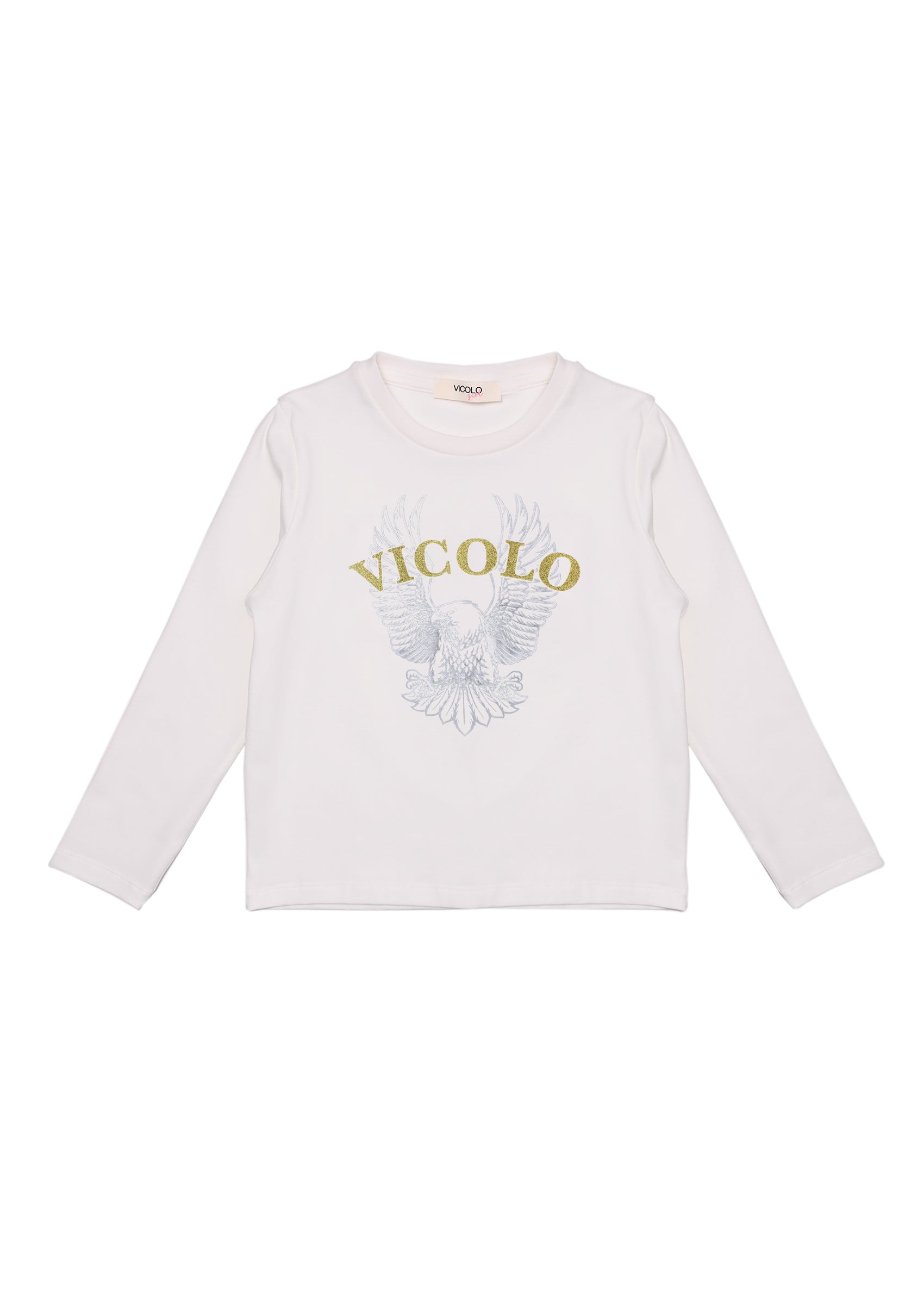 Vicolo Kids T-shirt Panna Lunghe Maniche con Stampa Eagle per Bambine