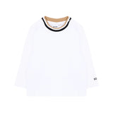 BOSS Kids Completo Beige con Salopette in Felpa e T-shirt Bianca con Logo per Neonati