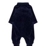 BOSS Kids Tutina Intera Blu Navy in Ciniglia con Colletto e Profili Bianchi per Neonati