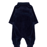 BOSS Kids Tutina Intera Blu Navy in Ciniglia con Colletto e Profili Bianchi per Neonati