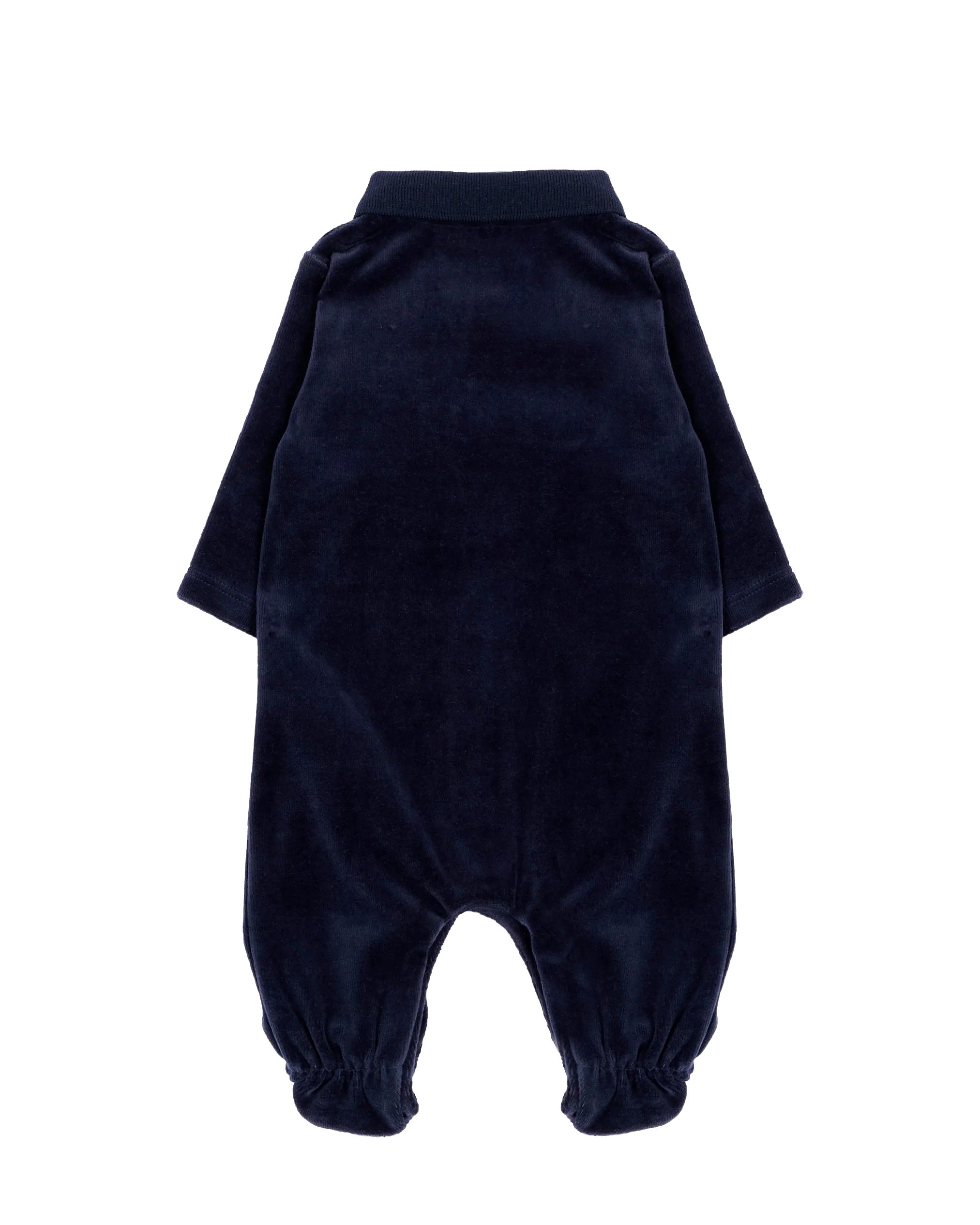 BOSS Kids Tutina Intera Blu Navy in Ciniglia con Colletto e Profili Bianchi per Neonati