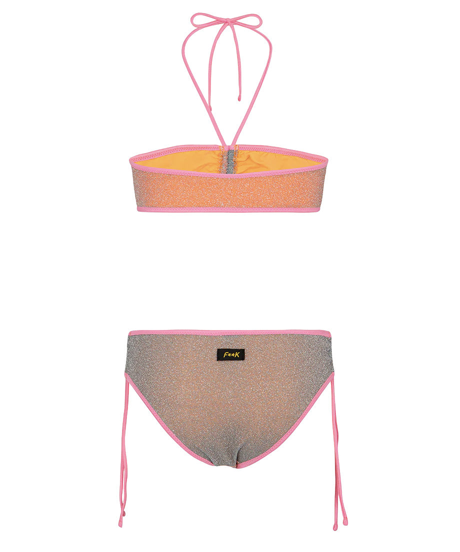 F**K Kids Costume Arancione con Dettagli Rosa per Bambine