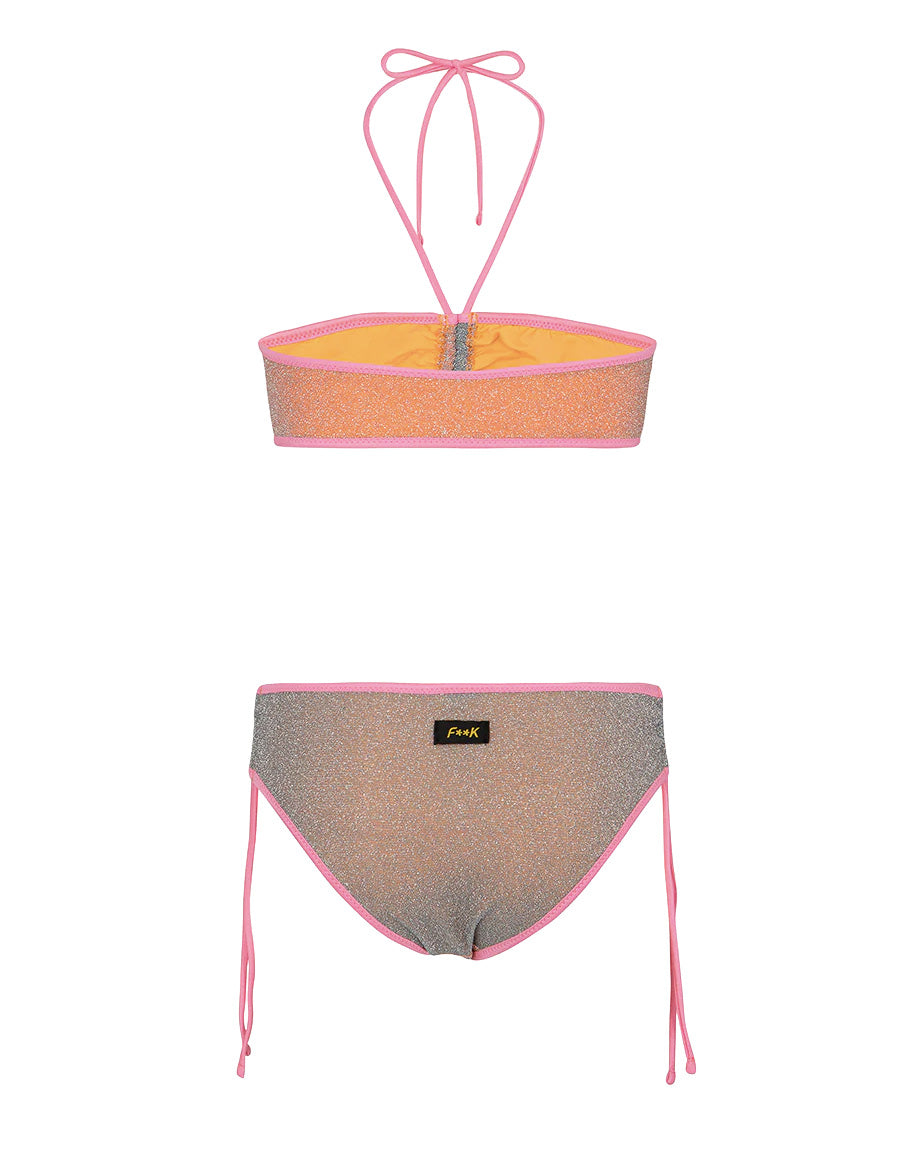 F**K Kids Costume Arancione con Dettagli Rosa per Bambine