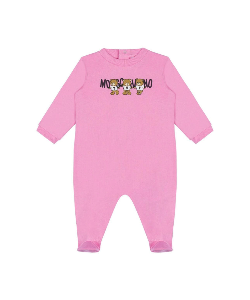 Moschino Kids Tutina Rosa con Stampa Teddy Bear per Neonate