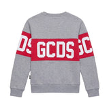 Gcds Kids Felpa Grigio con Banda Logata Rosso Unisex