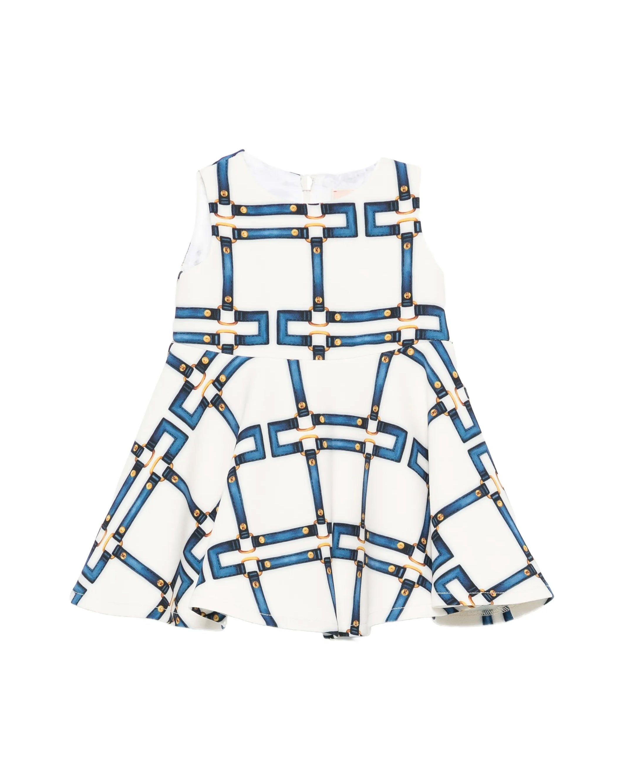 Elisabetta Franchi La Mia Bambina Abito Avorio con Motivo Catene Blu per Neonate