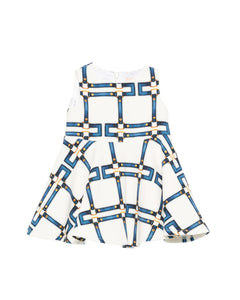 Elisabetta Franchi La Mia Bambina Abito Avorio con Motivo Catene Blu per Neonate