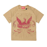 Diesel Kids T-Shirt Sabbia con Strass e Stampa Rosso Unisex
