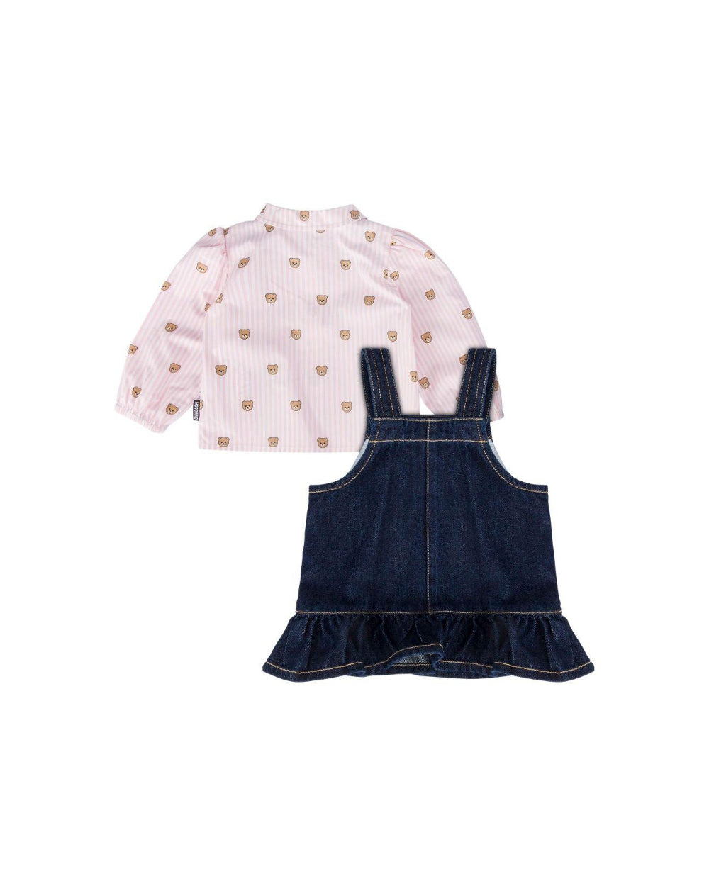 Moschino Kids Camicia a Righe Rosa con Salopette per Neonate