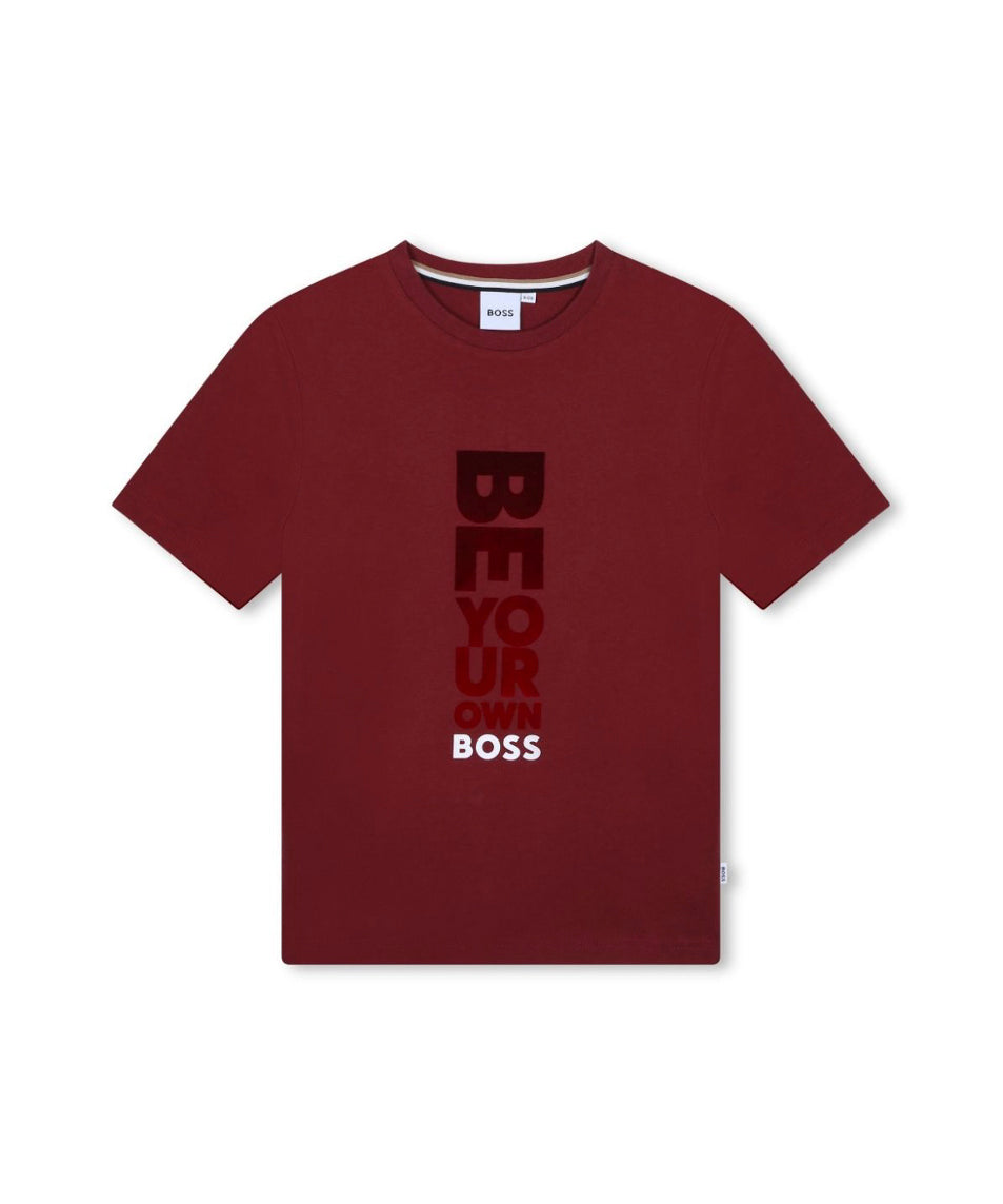 Boss Kids T-shirt Bourdeaux con Stampa per Bambini