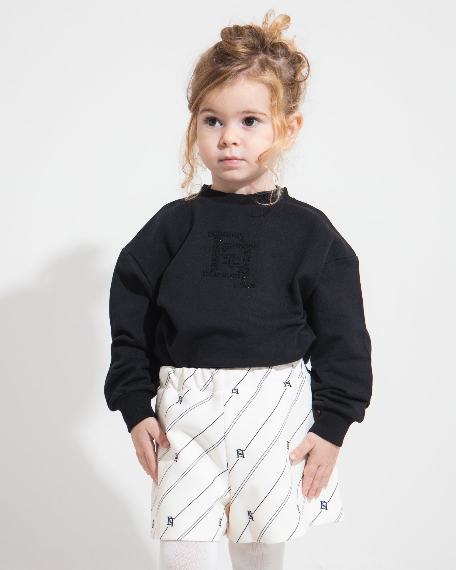 Elisabetta Franchi My Little Girl Black Sweatshirt with Rhinestone Logo for Newborns