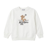 Moschino Kids Felpa Bianca Girocollo con Stampa Teddy Bear e Logo per Bambini
