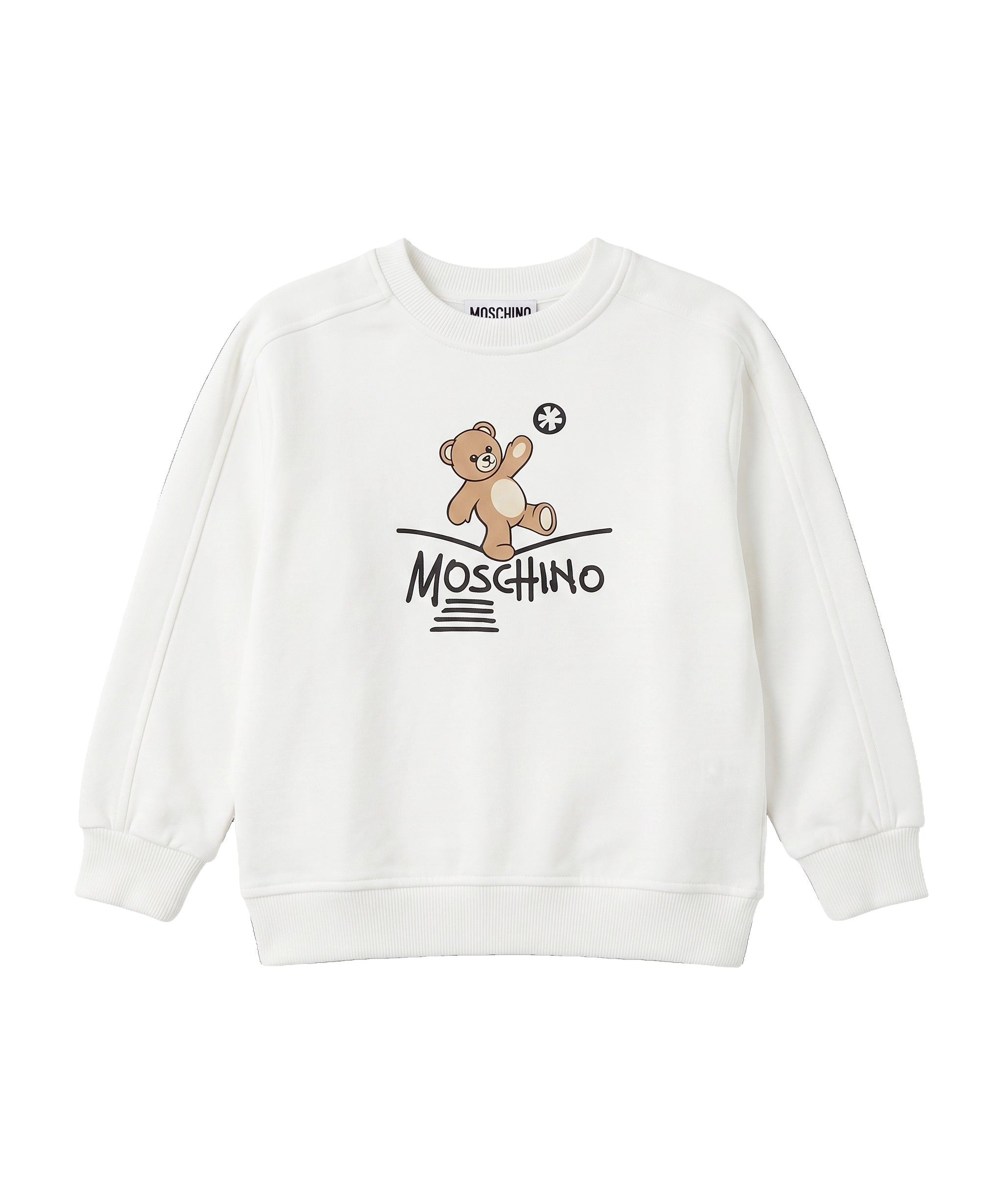 Moschino Kids Felpa Bianca Girocollo con Stampa Teddy Bear e Logo per Bambini