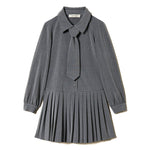 Twinset Kids Abito Grigio Melange con Plissè e Cravatta per Bambine