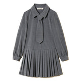 Twinset Kids Abito Grigio Melange con Plissè e Cravatta per Bambine