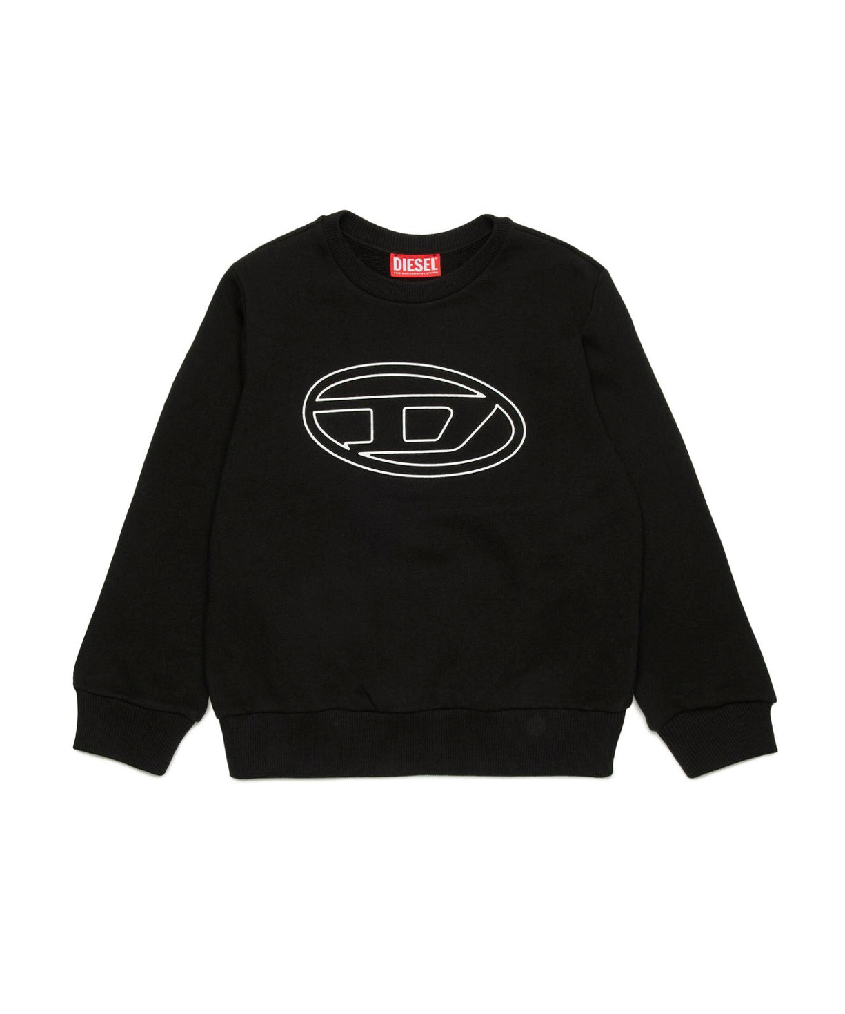 Diesel Kids Felpa Girocollo Nera con Oval D per Bambini