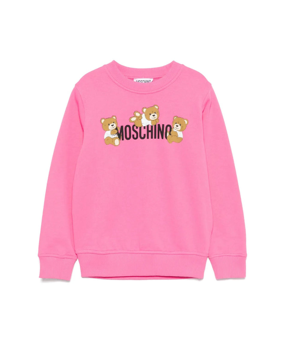 Moschino Kids Felpa Girocollo Fucsia con Stampa per Bambini