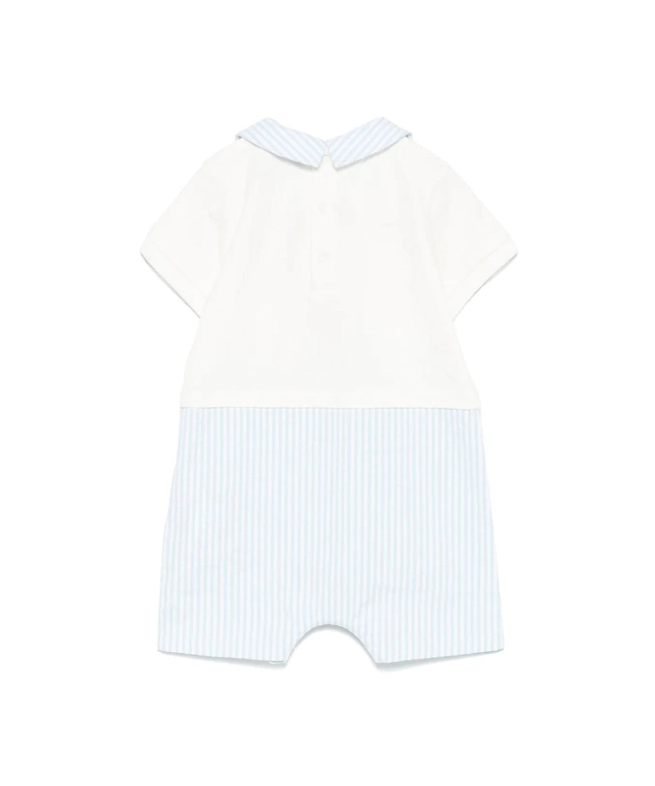 Moschino Kids Tutina a Righe Panna/Azzurro con Ricamo Teddy per Neonati