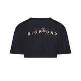 John Richmond Kids T-Shirt Crop Nero con Stampa Logo per Bambine