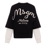MSGM Kids Felpa Girocollo Nera White Sleeves per Bambine