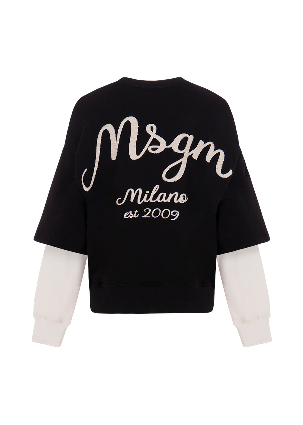 MSGM Kids Felpa Girocollo Nera White Sleeves per Bambine