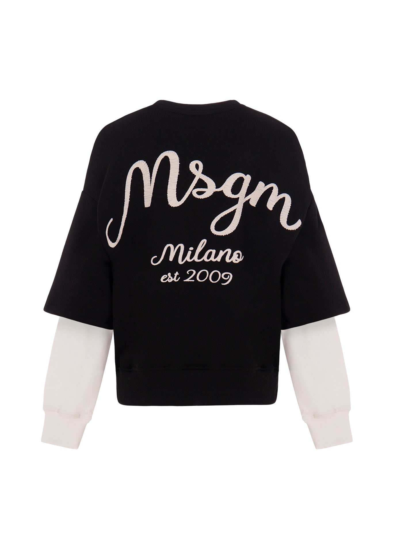MSGM Kids Felpa Girocollo Nera White Sleeves per Bambine