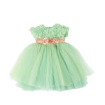 Marlù Abito Verde da Cerimonia con Applicazioni Fiore per Neonate