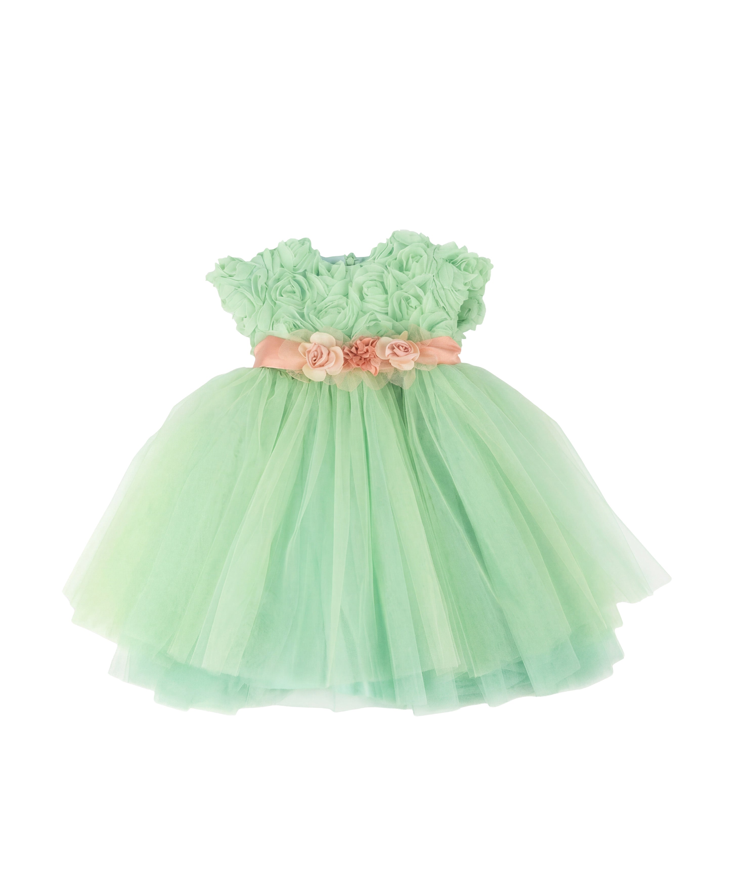 Marlù Abito Verde da Cerimonia con Applicazioni Fiore per Neonate