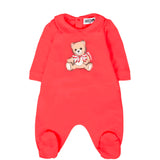 Moschino Kids Tutina Poppy Red con Stampa Teddy per Neonate