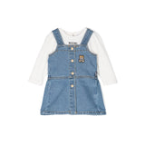 Moschino Kids Abito Denim con Teddy Bear con T-shirt Bianca per Neonate