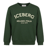 Iceberg Kids Felpa Girocollo Verde con Stampa Logo per Bambini