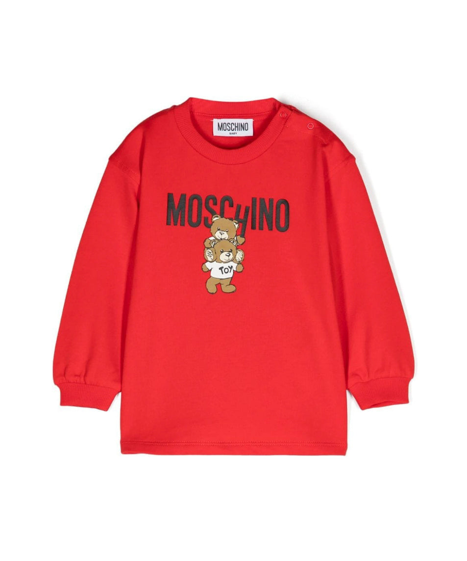 Moschino Kids Abito Lunghe Maniche Rosso con Stampa per Neonate 
