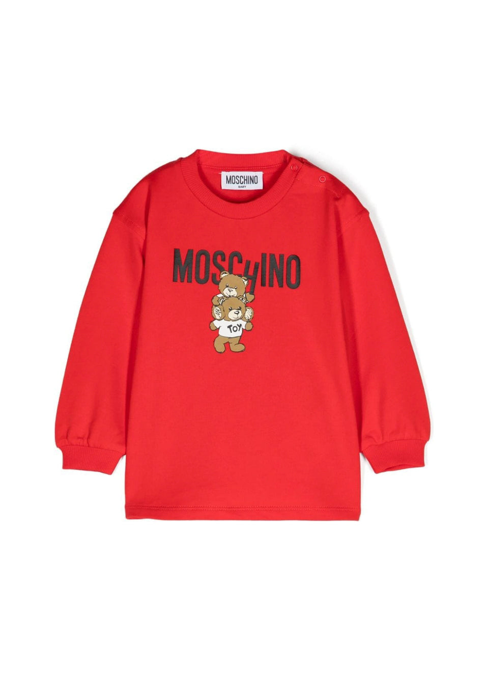 Moschino Kids Abito Lunghe Maniche Rosso con Stampa per Neonate 