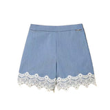 Twinset Kids Shorts Sky Line con Dettagli in Pizzo per Bambine