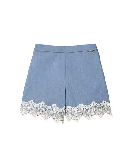 Twinset Kids Shorts Sky Line con Dettagli in Pizzo per Bambine