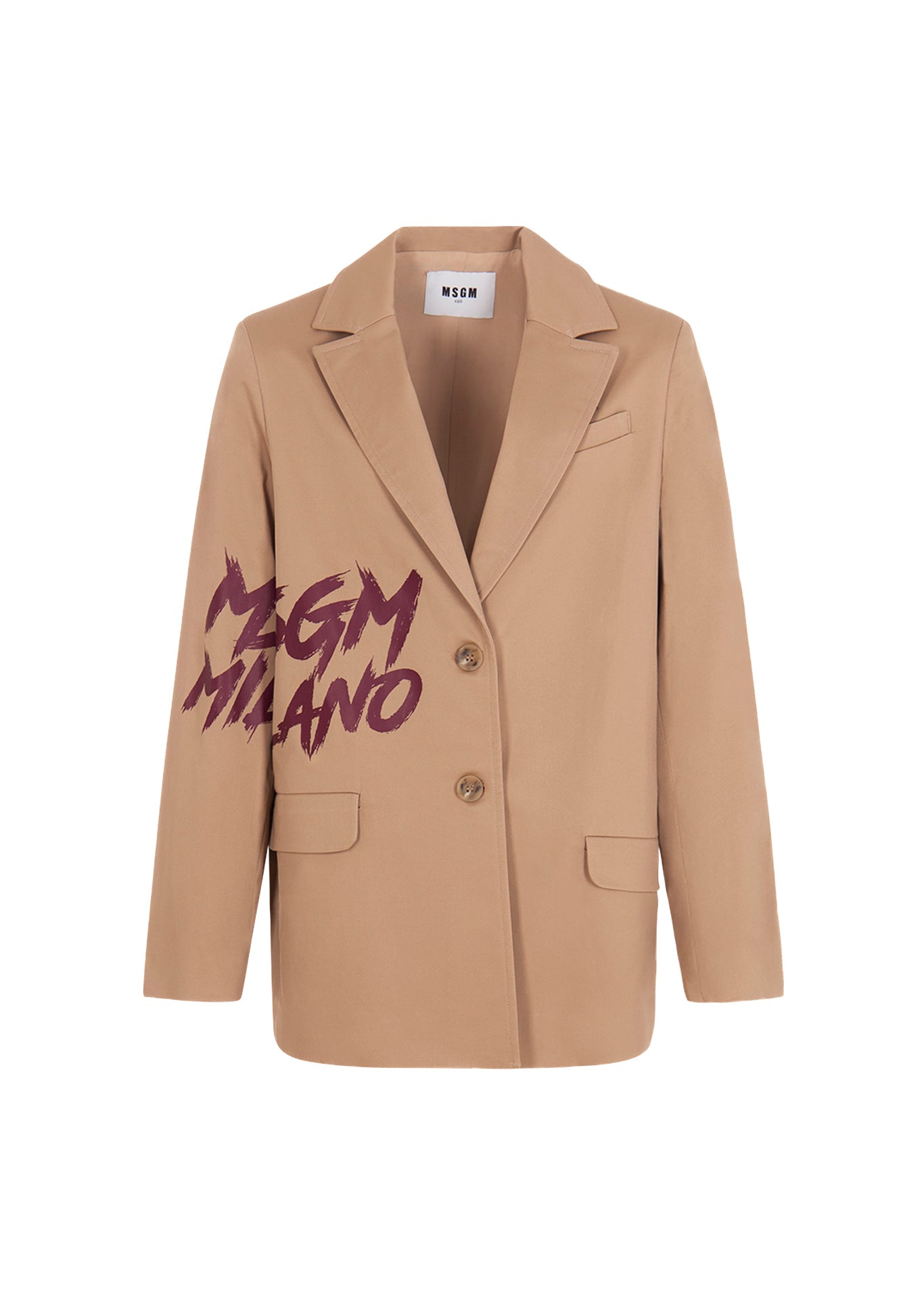 MSGM Kids Giacca Blazer Cammello con Logo per Bambine