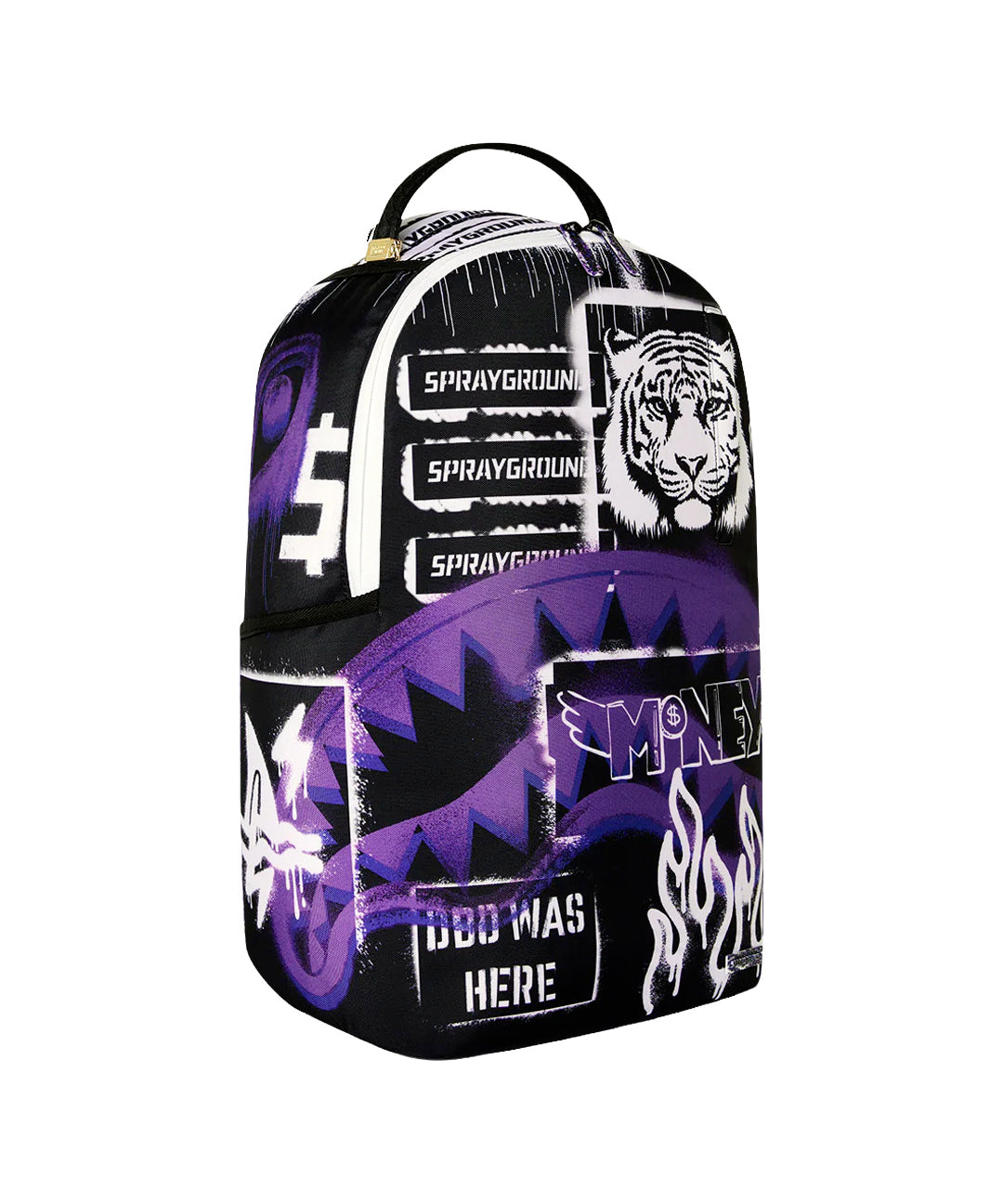 Sprayground Kids Zaino Unisex Think On It Nero e Viola con Stampa Tigre, Shark Mouth e Graffiti