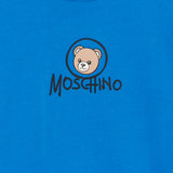 Moschino Kids Felpa Blu Girocollo in Cotone con Stampa Teddy Bear e Logo per Bambini