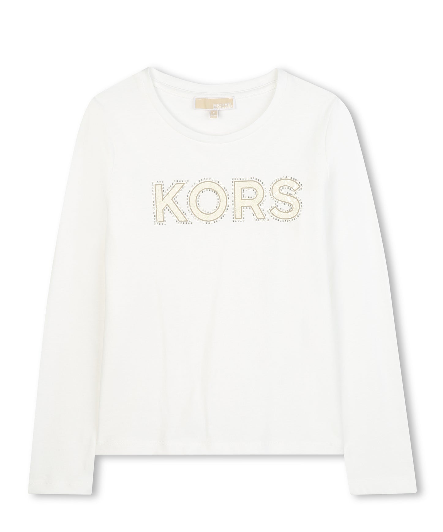 Michael Kors Kids T-Shirt Bianca Maniche Lunghe con Logo Strass a Contrasto per Bambine