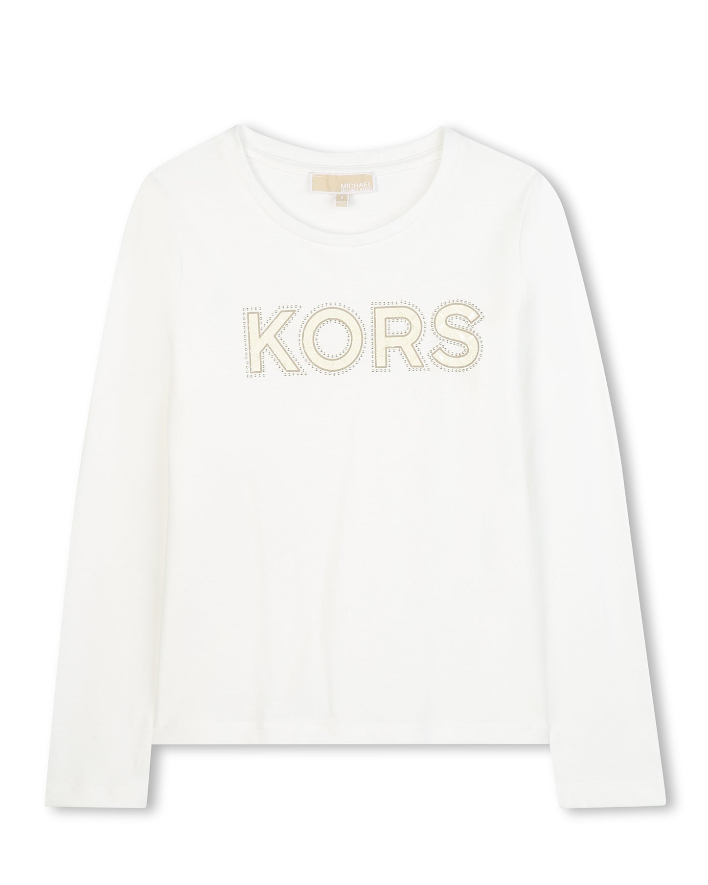 Michael Kors Kids T-Shirt Bianca Maniche Lunghe con Logo Strass a Contrasto per Bambine