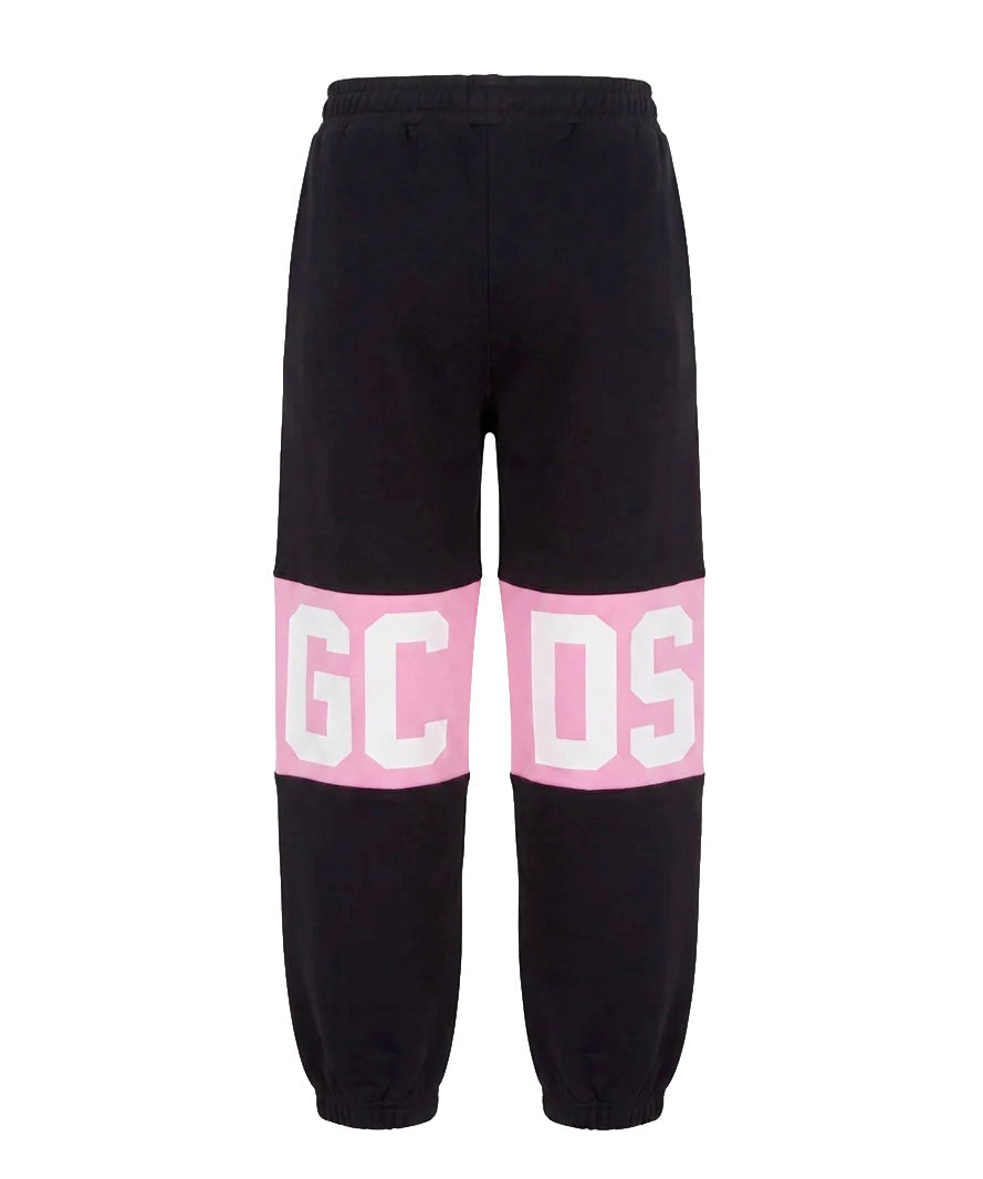 Gcds Kids Pantalone Felpa Nero con Banda Rosa Logata per Bambine