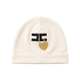 Elisabetta Franchi La Mia Bambina Cappello Avorio Nero e Oro con Logo per Neonate