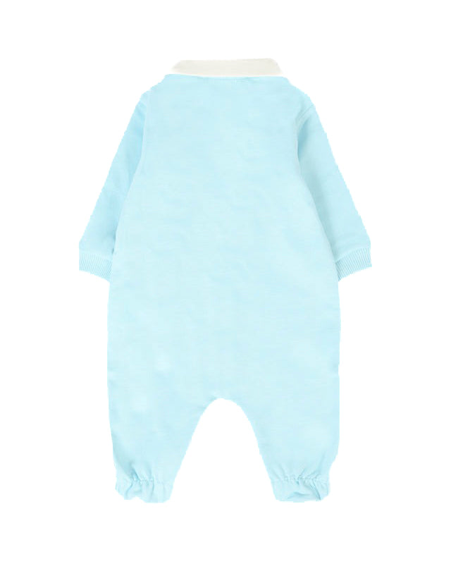 Moschino Kids Tutina Celeste con Logo Vertical per Neonati